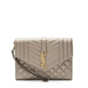 Saint Laurent Metallic Mixed Matelasse Grain de Poudre Monogram Envelope Pouch